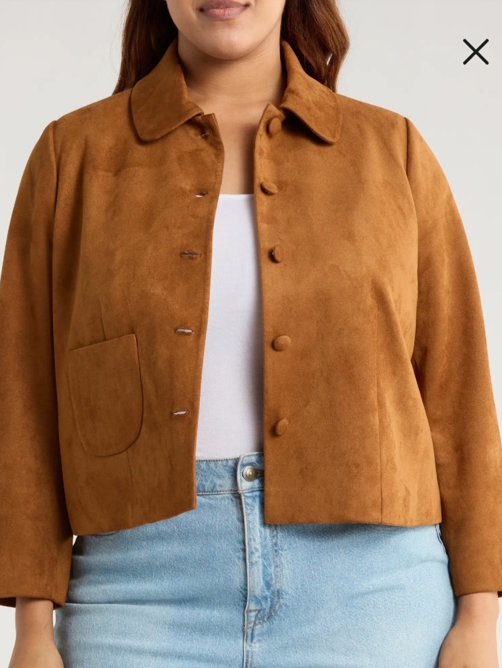 Gemma + Jane Faux Suede Cropped Jacket Caramel Brown 1X